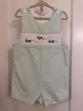 Boys Smocked Green Gingham Jon Jon